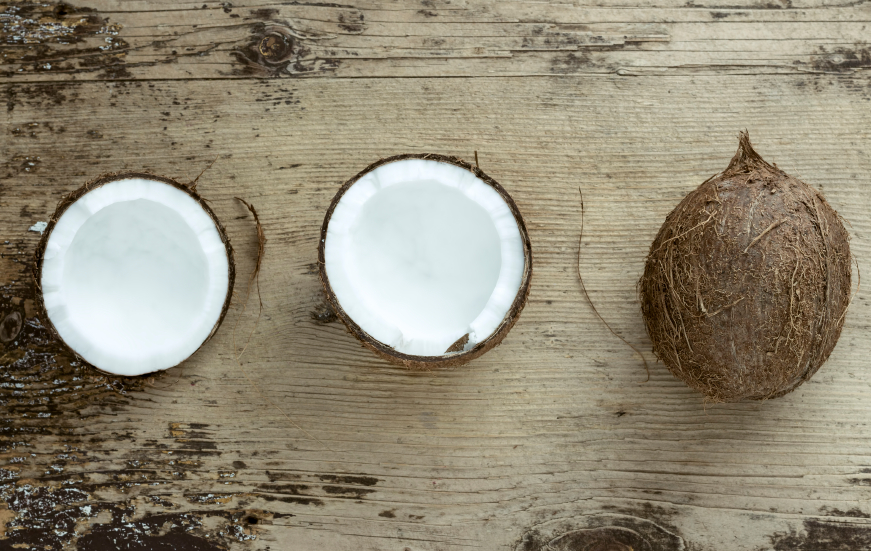 Coconut on wooden background